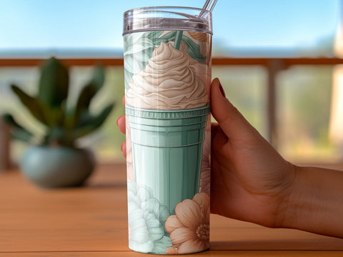 Frappe & Flowers Tumbler wrap Sublimation PNG Sublimation Luvleigh Digitals 