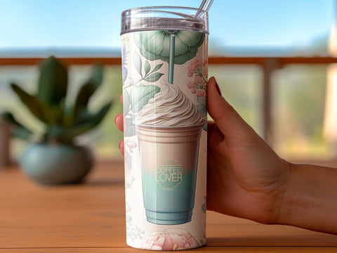 Frappe & Flowers Tumbler wrap Sublimation PNG Sublimation Luvleigh Digitals 