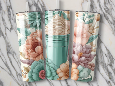 Frappe & Flowers Tumbler wrap Sublimation PNG Sublimation Luvleigh Digitals 