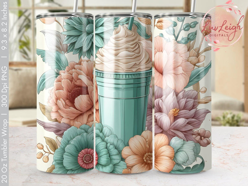 Frappe & Flowers Tumbler wrap Sublimation PNG Sublimation Luvleigh Digitals 