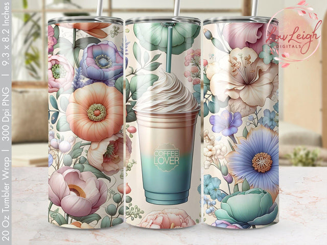 Frappe & Flowers Tumbler wrap Sublimation PNG Sublimation Luvleigh Digitals 