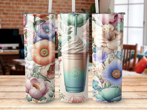 Frappe & Flowers Tumbler wrap Sublimation PNG Sublimation Luvleigh Digitals 