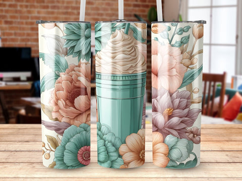 Frappe & Flowers Tumbler wrap Sublimation PNG Sublimation Luvleigh Digitals 