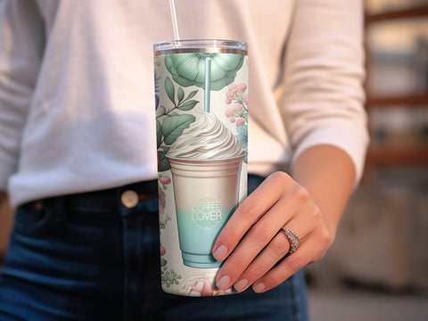 Frappe & Flowers Tumbler wrap Sublimation PNG Sublimation Luvleigh Digitals 