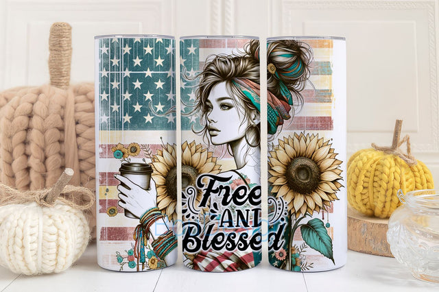 Free and Blessed 20oz Skinny Tumbler Wrap, Mental Health Awareness Tumbler Design, Inspiration Tumbler PNG, Motivation Tumbler Wrap PNG Sublimation BouDesign 
