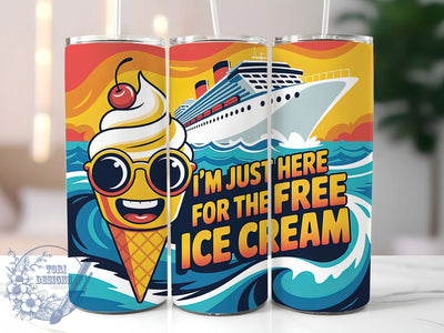 Free Ice Cream 20oz Tumbler, Funny Cruise Wrap, Vacation Humor Design, Nautical Sublimation Wrap, Cruise Ship Theme, 20oz Tumbler Design, PNG Tumbler Wrap Sublimation ToriDesigns 