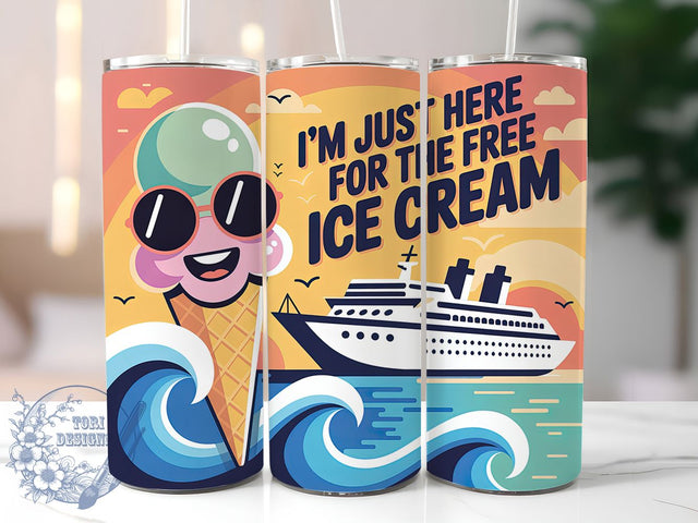 Free Ice Cream 20oz Tumbler, Funny Cruise Wrap, Vacation Humor Design, Nautical Sublimation Wrap, Cruise Ship Theme, 20oz Tumbler Design, PNG Tumbler Wrap Sublimation ToriDesigns 