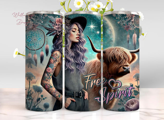 Free Spirit Beautiful boho Women Floral Tumbler Wrap png, Positive affirmation 20 oz Skinny Sublimation Tumbler Design Sublimation WillowSageDesign 