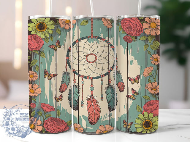 Free Spirit Boho Dreamcatcher Tumbler, Dreamcatcher Tumbler Design, Floral Boho Sublimation, Butterfly Tumbler PNG, Hippie Vibes Tumbler, Bohemian Style Wrap, Spiritual Tumbler Design Sublimation ToriDesigns 
