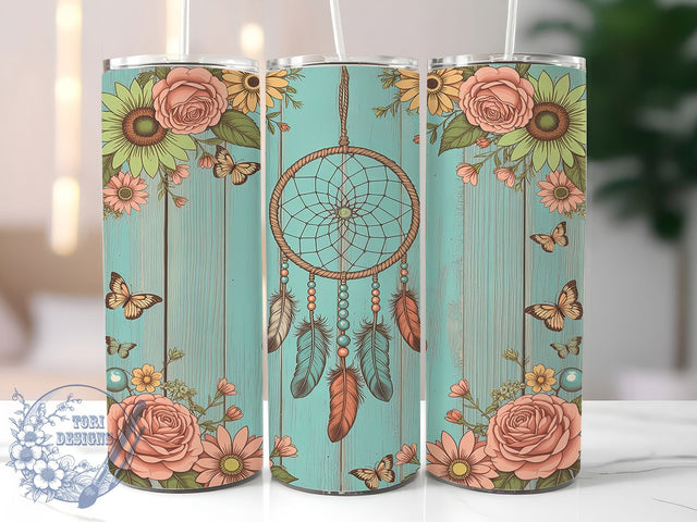 Free Spirit Boho Dreamcatcher Tumbler, Dreamcatcher Tumbler Design, Floral Boho Sublimation, Butterfly Tumbler PNG, Hippie Vibes Tumbler, Bohemian Style Wrap, Spiritual Tumbler Design Sublimation ToriDesigns 