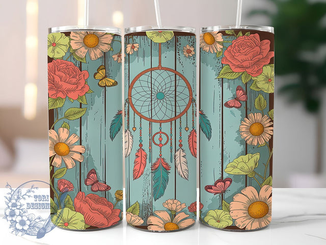 Free Spirit Boho Dreamcatcher Tumbler, Dreamcatcher Tumbler Design, Floral Boho Sublimation, Butterfly Tumbler PNG, Hippie Vibes Tumbler, Bohemian Style Wrap, Spiritual Tumbler Design Sublimation ToriDesigns 