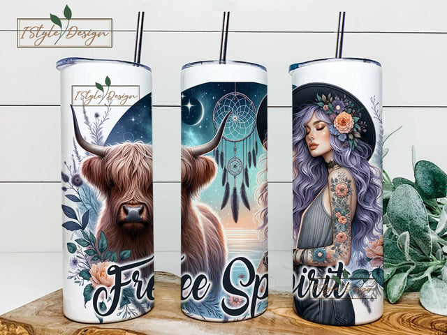 Free Spirit Tumbler Wrap, 20oz Skinny Sublimation Tumbler Design, Affirmation Sublimation Design, Inspirational Tumbler Png Downloads Sublimation iStyleDesign 