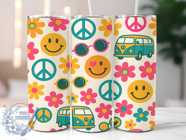 Free-Spirited & Groovy Hippie Tumbler, 70s Retro Sublimation, Peace Sign Design, Groovy Tumbler Template, Vintage 70s Wrap, Psychedelic Tumbler Design, Boho Sublimation Wrap Sublimation ToriDesigns 