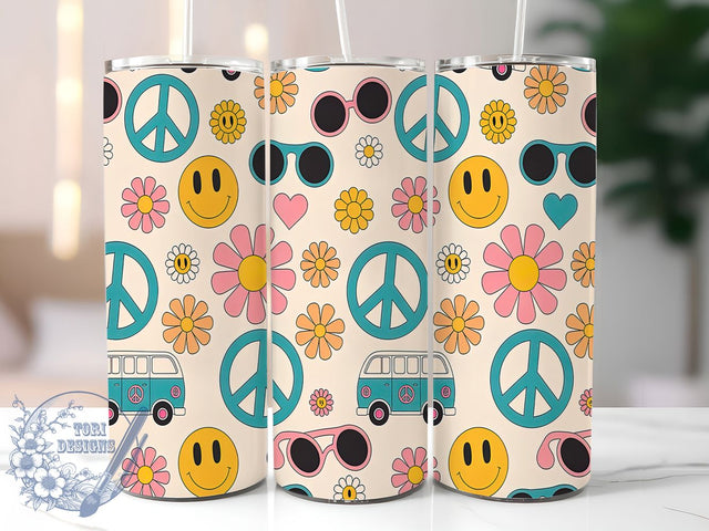 Free-Spirited & Groovy Hippie Tumbler, 70s Retro Sublimation, Peace Sign Design, Groovy Tumbler Template, Vintage 70s Wrap, Psychedelic Tumbler Design, Boho Sublimation Wrap Sublimation ToriDesigns 