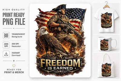 Freedom Is Earned PNG Patriotic Soldier Eagle Sublimation Design SVG BillahCrafts 