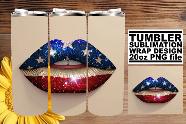 Freedom Kiss: USA Flag Lips 20oz Tumbler Wrap Sublimation afrosvg 