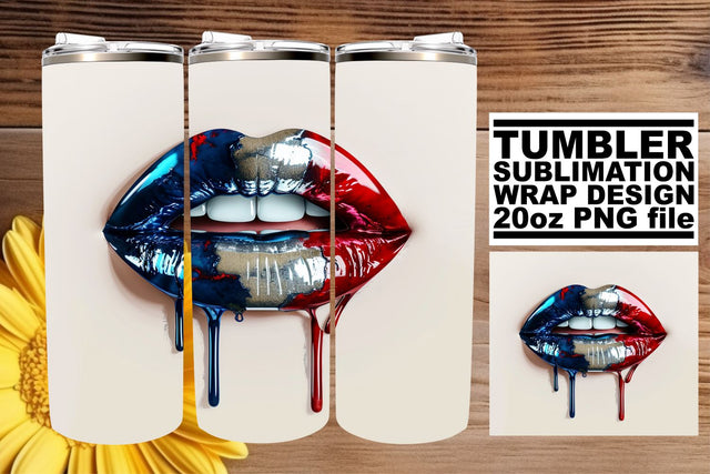 Freedom Kiss: USA Flag Lips Tumbler Wrap Sublimation afrosvg 