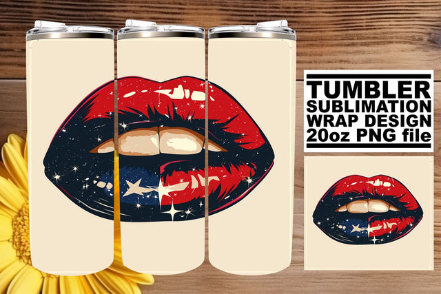 Freedom's Beauty: Patriotic Lip Tumbler Art Sublimation afrosvg 