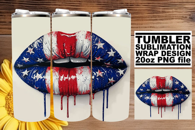 Freedom's Embrace: USA Flag Lips 20oz Tumbler Art Sublimation afrosvg 