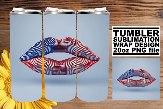 Freedom's Flair: Patriotic Lip 20oz Tumbler Wrap Sublimation afrosvg 