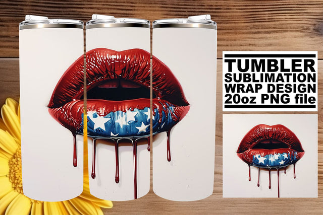 Freedom's Flair: USA Flag Lips 20oz Tumbler Design Sublimation afrosvg 