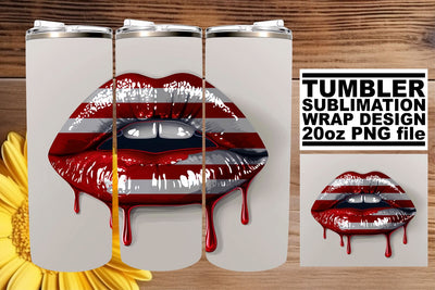 Freedom's Kiss: 3D Lips Tumbler Art Sublimation afrosvg 