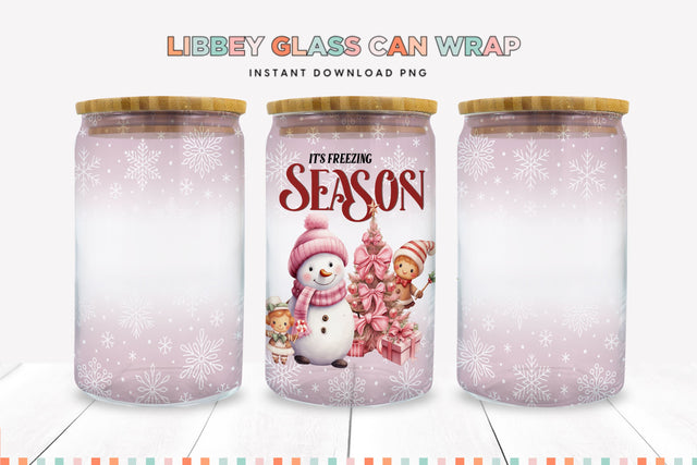 Freezing Season Snowman Glass Can Sublimation PNG Sublimation BijouBay 