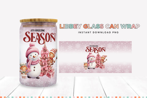 Freezing Season Snowman Glass Can Sublimation PNG Sublimation BijouBay 