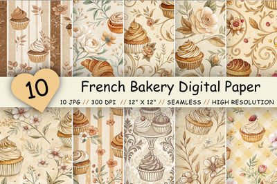 French Bakery Digital Paper Pack, Vintage Pastry Floral Seamless Patterns, Printable Crafts Digital Pattern FloridPrintables 