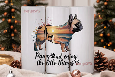 French Bulldog Beach Sunset 20oz Tumbler Sublimation DesignSVG 