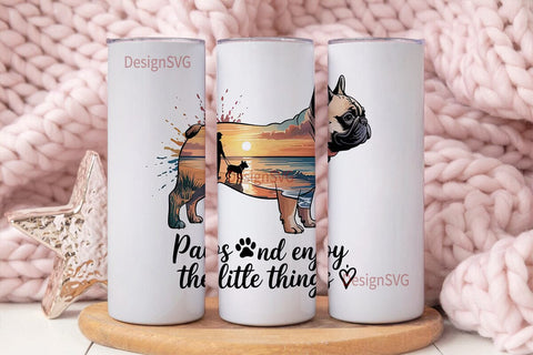 French Bulldog Beach Sunset 20oz Tumbler Sublimation DesignSVG 