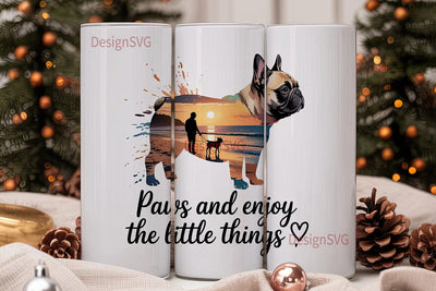 French Bulldog Beach Sunset 20oz Tumbler Sublimation DesignSVG 