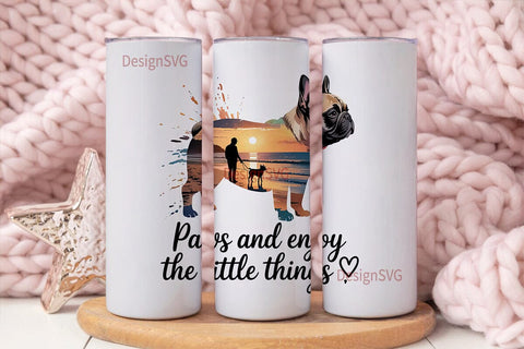 French Bulldog Beach Sunset 20oz Tumbler Sublimation DesignSVG 