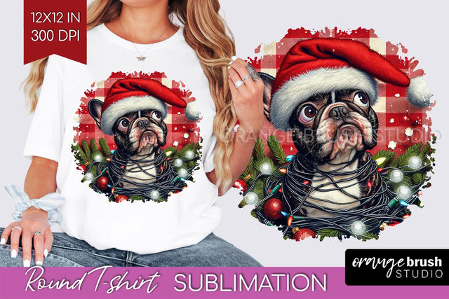 French Bulldog Christmas Dog Round Tshirt PNG Sublimation OrangeBrushStudio 