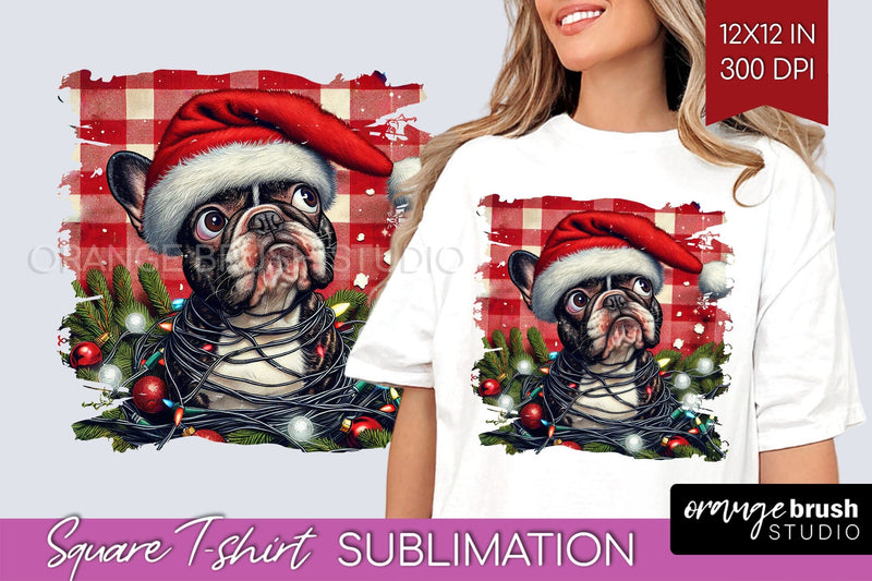 French Bulldog Christmas Dog Square Tshirt PNG Sublimation OrangeBrushStudio 