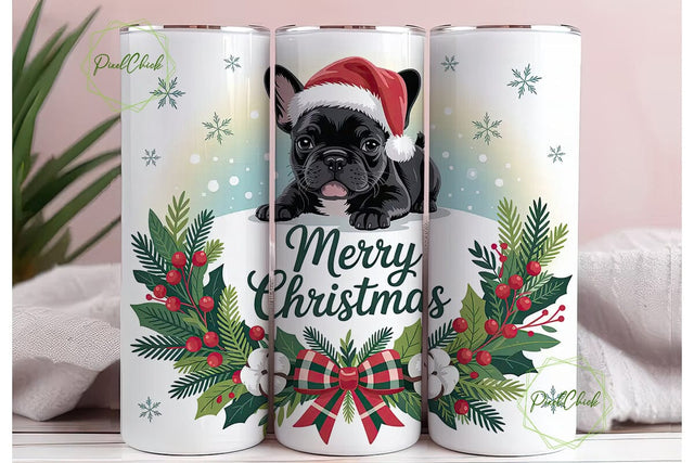 French Bulldog Christmas Tumbler Wrap Sublimation PixelChick 