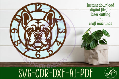 French Bulldog clock wall clock laser cut file SVG APInspireddesigns 