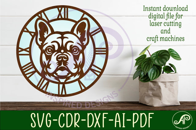 French Bulldog clock wall clock laser cut file SVG APInspireddesigns 