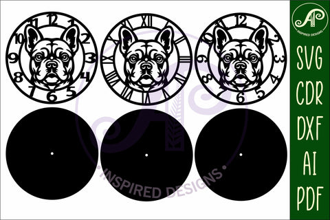 French Bulldog clock wall clock laser cut file SVG APInspireddesigns 