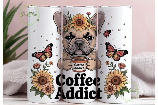 French Bulldog Coffee 20oz Tumbler Wrap Sublimation PixelChick 