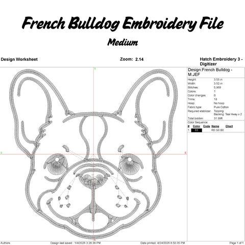 French Bulldog Embroidery File Embroidery/Applique DESIGNS Stitched Haus 