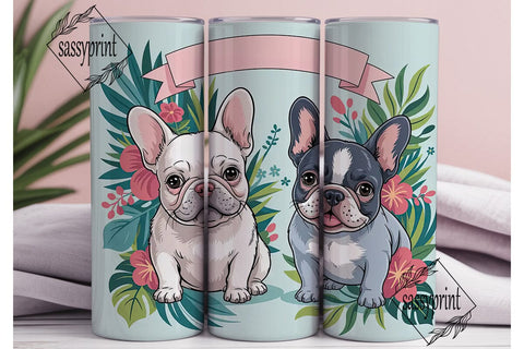 French Bulldog Floral 20oz Tumbler Wrap Sublimation sassyprint 