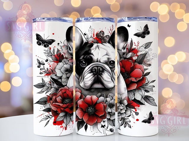 French Bulldog Floral Butterfly Tumbler, Butterfly Floral Design, 20oz Sublimation Wrap, Cute Dog Drinkware, Pet Lover Gift, Floral Tumbler, Animal Lover Mug Sublimation SvggirlplusArt 