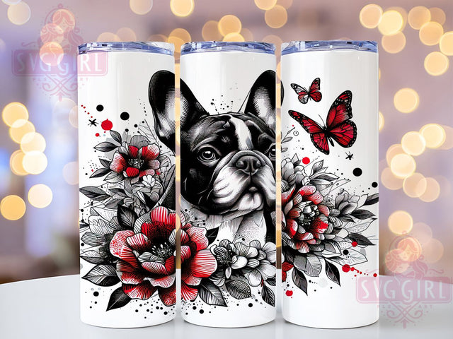 French Bulldog Floral Butterfly Tumbler, Butterfly Floral Design, 20oz Sublimation Wrap, Cute Dog Drinkware, Pet Lover Gift, Floral Tumbler, Animal Lover Mug Sublimation SvggirlplusArt 