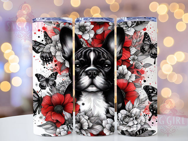 French Bulldog Floral Butterfly Tumbler, Butterfly Floral Design, 20oz Sublimation Wrap, Cute Dog Drinkware, Pet Lover Gift, Floral Tumbler, Animal Lover Mug Sublimation SvggirlplusArt 