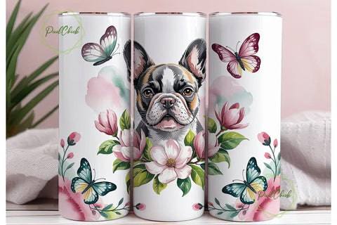 French Bulldog Floral Tumbler Wrap Sublimation PixelChick 