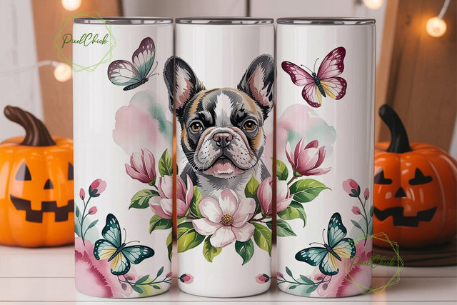 French Bulldog Floral Tumbler Wrap Sublimation PixelChick 