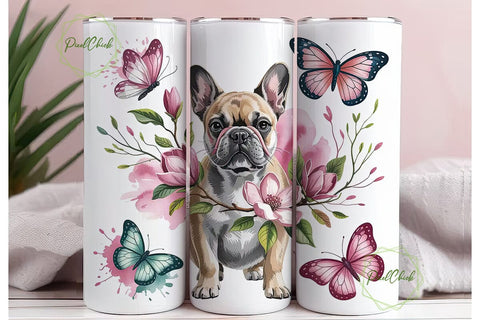 French Bulldog Floral Tumbler Wrap Sublimation PixelChick 