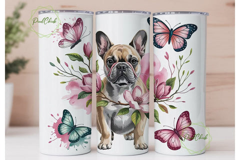 French Bulldog Floral Tumbler Wrap Sublimation PixelChick 