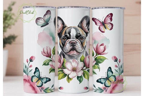 French Bulldog Floral Tumbler Wrap Sublimation PixelChick 